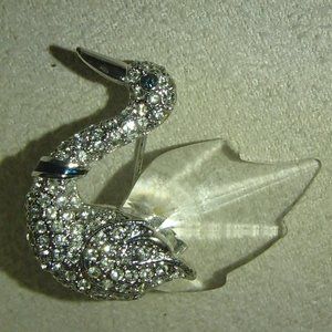 SWAROVSKI CRYSTAL SWAN with RHINESTONES PIN